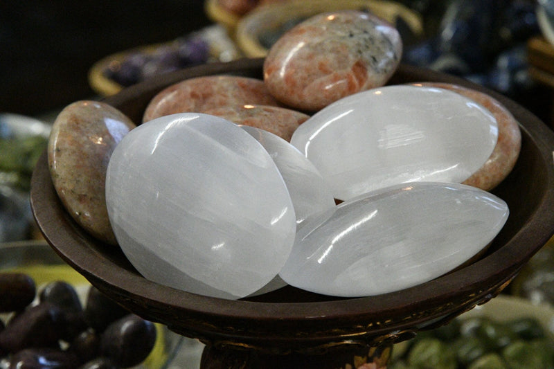 Selenite Palm Stone
