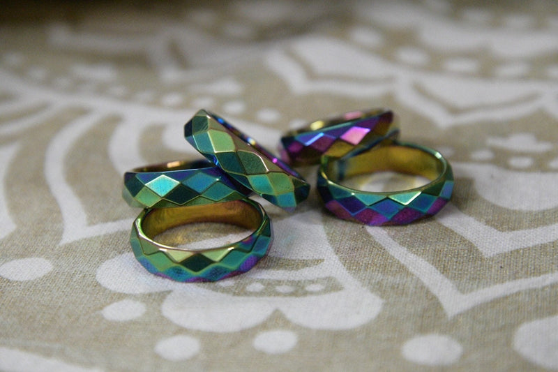 Faceted Rainbow Hematite Ring