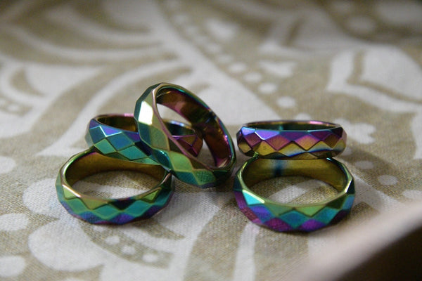 Faceted Rainbow Hematite Ring