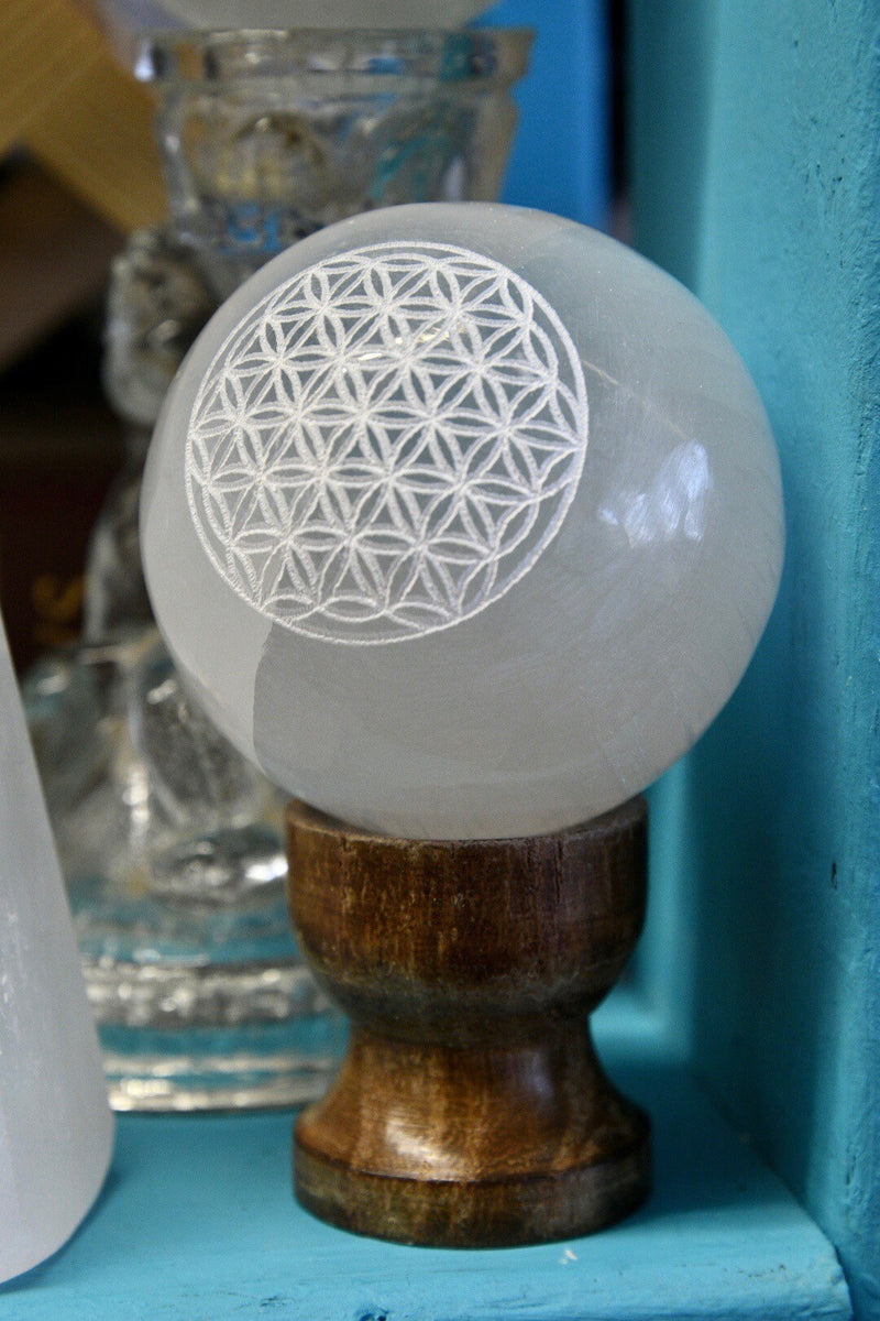 Flower of Life Selenite Sphere (2”)