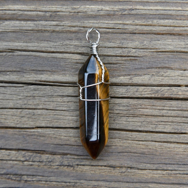 Gold Tiger's Eye Double Terminated Wire Wrap Pendant (1")