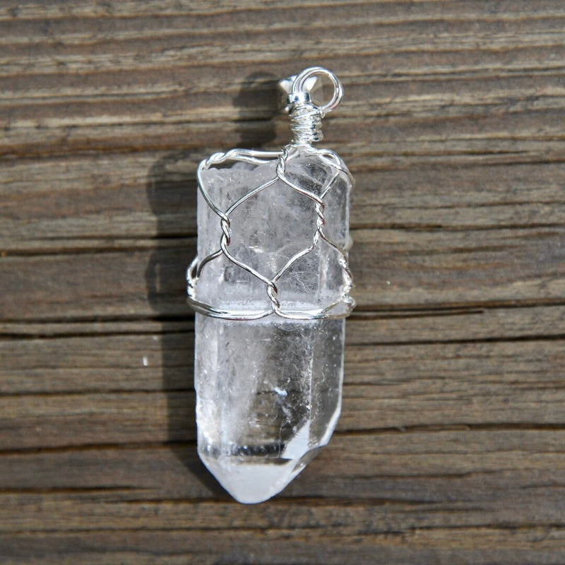 Clear Quartz Wire Wrap Pendant Necklace