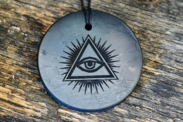 Shungite (2”) Pendant w/ All-Seeing Eye for EMF Protection