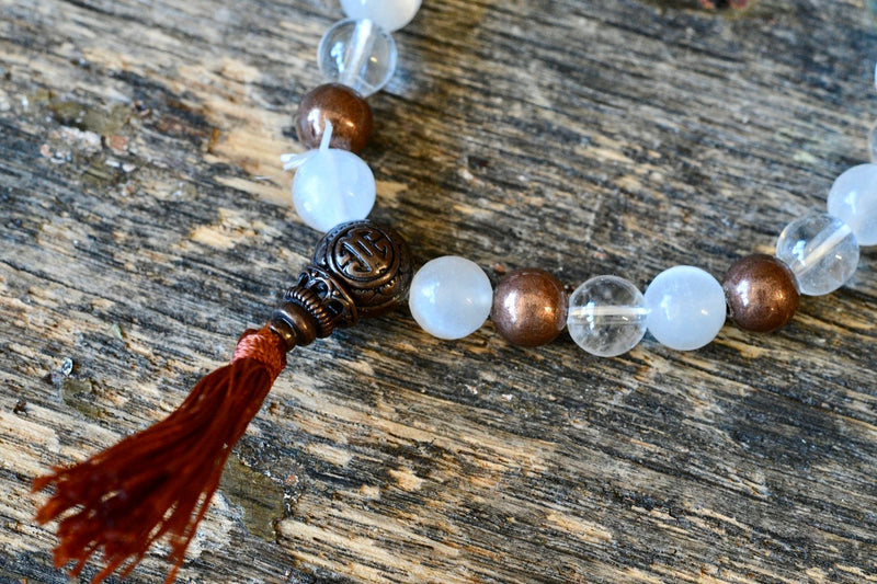 Selenite + Clear Quartz + Copper Bracelet (8mm)