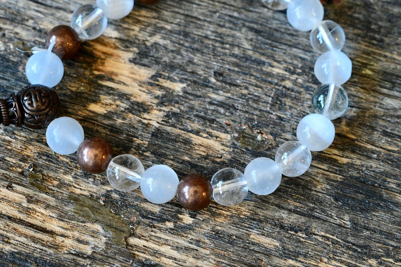 Selenite + Clear Quartz + Copper Bracelet (8mm)