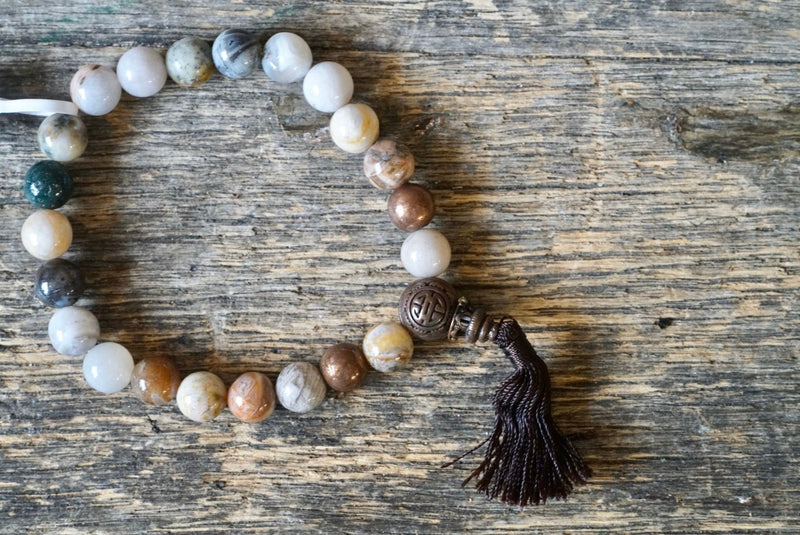 Bamboo Leaf Agate + Copper Bracelet