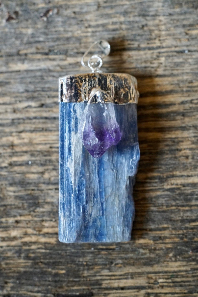 Blue Kyanite + Amethyst Pendant