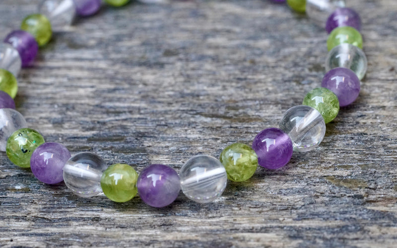 Amethyst + Peridot + Clear Quartz Bracelet (6mm)