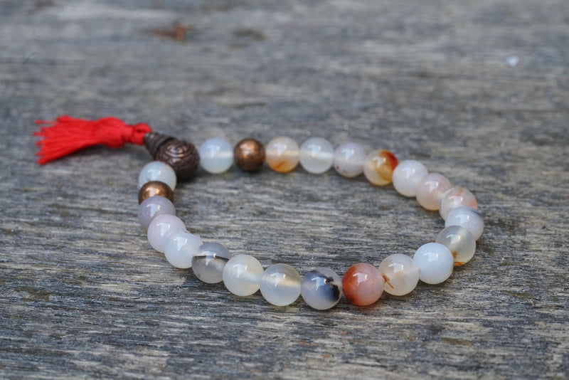 Dendritic Agate + Tassel Bracelet (8mm)