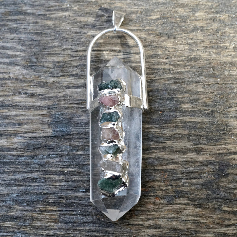 Clear Quartz & Mixed Tourmaline Pendant