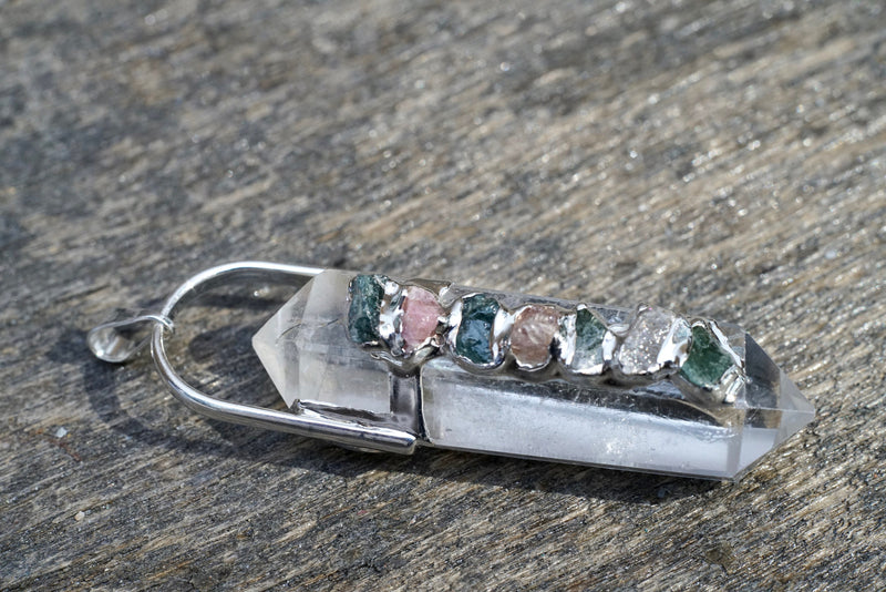 Clear Quartz & Mixed Tourmaline Pendant