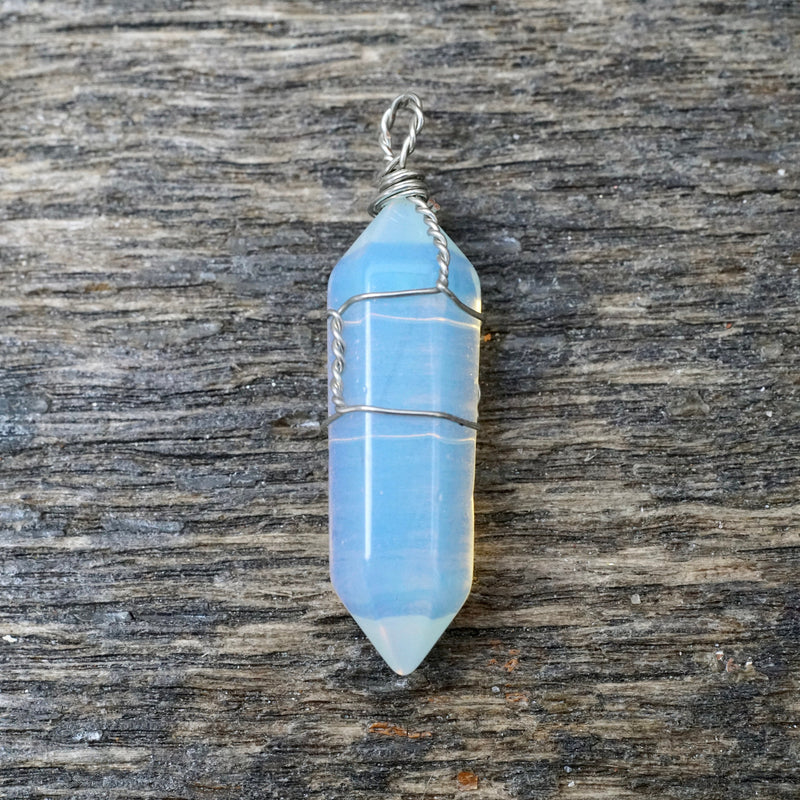 Opalite Double Terminated Wire Wrap Pendant (1")