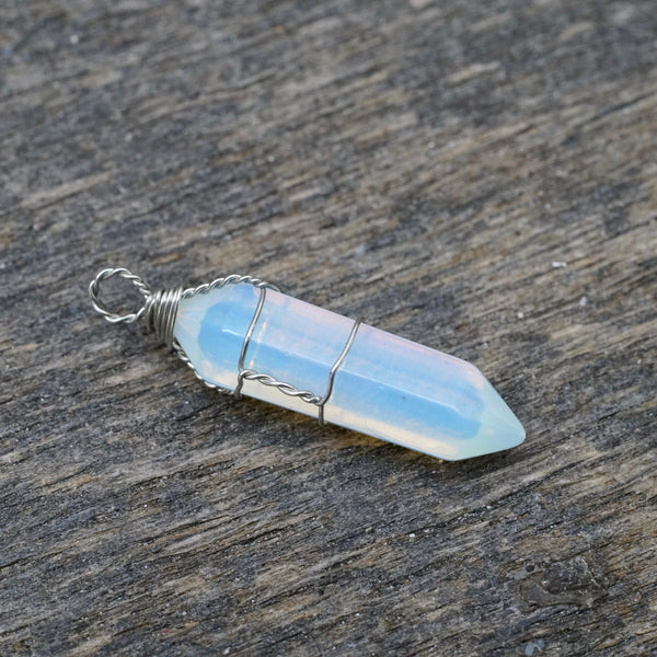 Opalite Double Terminated Wire Wrap Pendant (1")