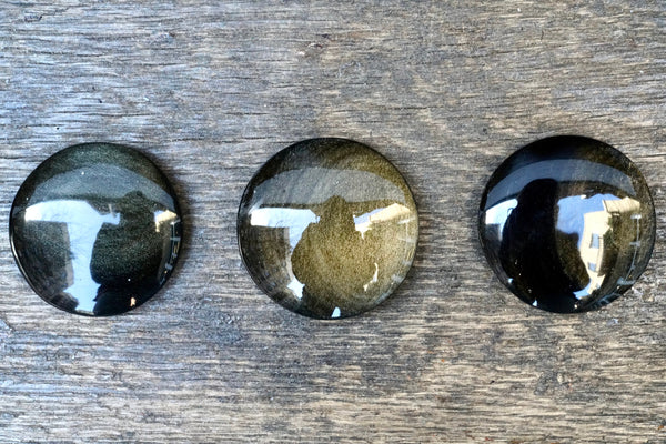 Gold Sheen Obsidian Palm Stone (2”)