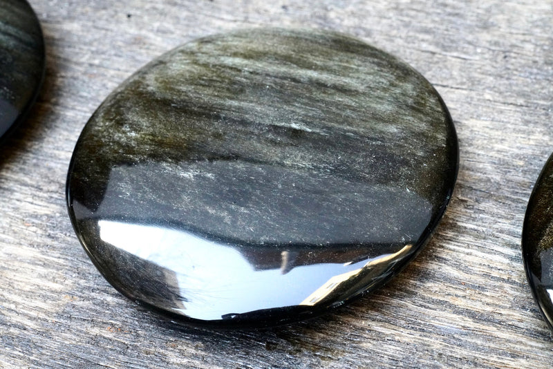 Gold Sheen Obsidian Palm Stone (2.5”)