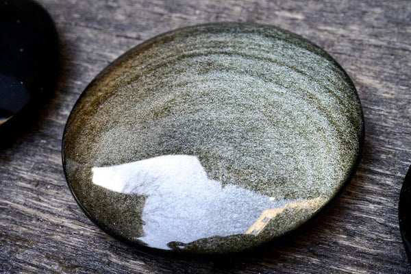 Gold Sheen Obsidian Palm Stone (2”)